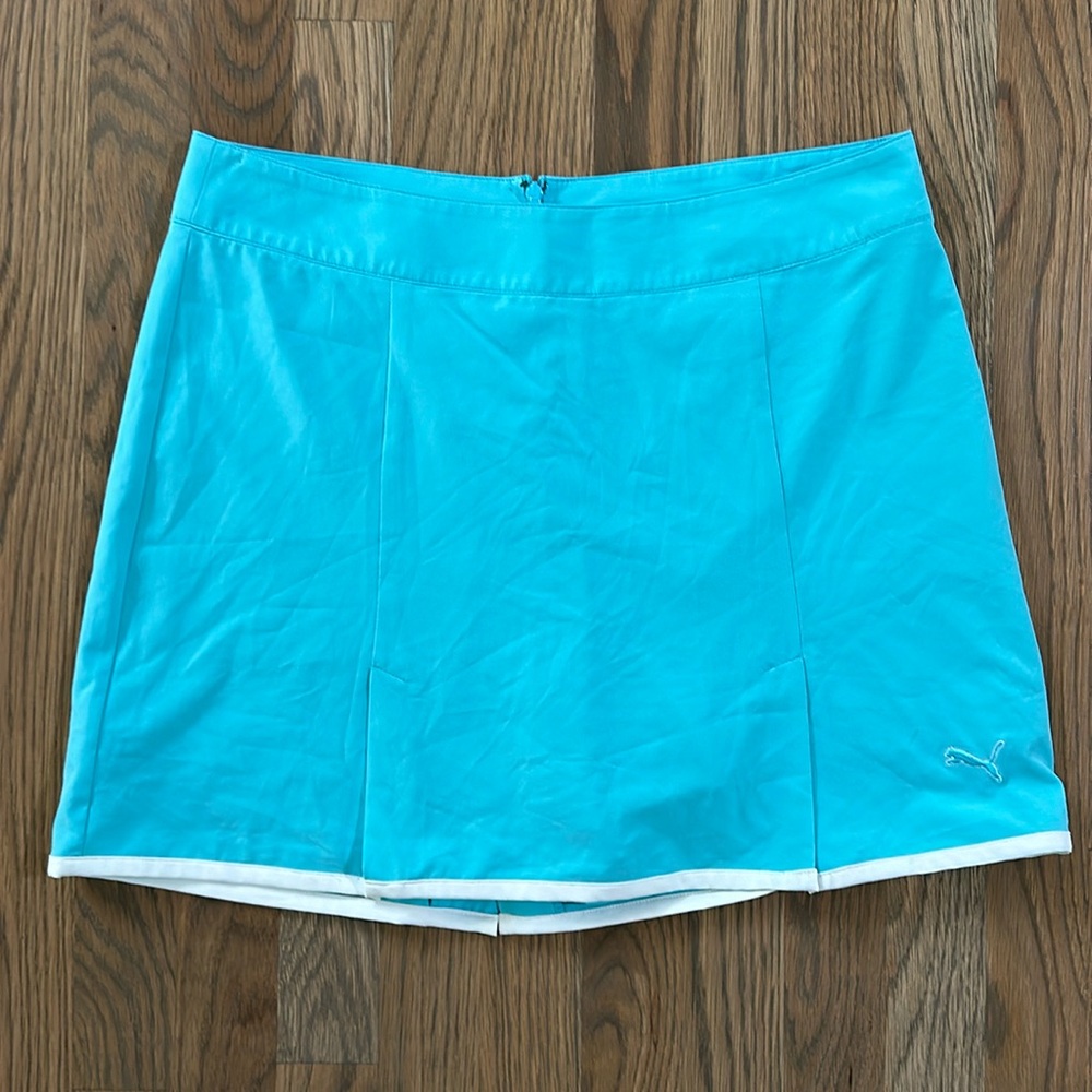 Puma Golf Skort Skirt Women's sz 8 Pleated Zip Entry Blue Teal White Split Hem